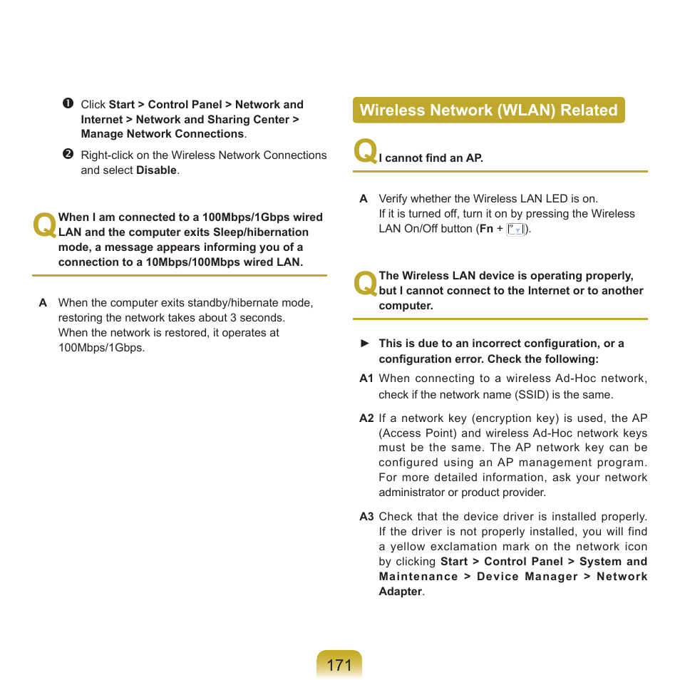 Wireless network (wlan) related | Samsung Q46 User Manual | Page 172 / 194