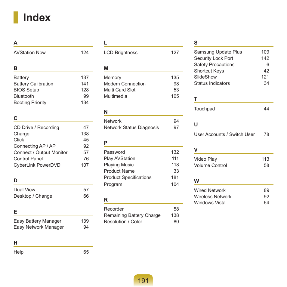 Index | Samsung Q46 User Manual | Page 192 / 194