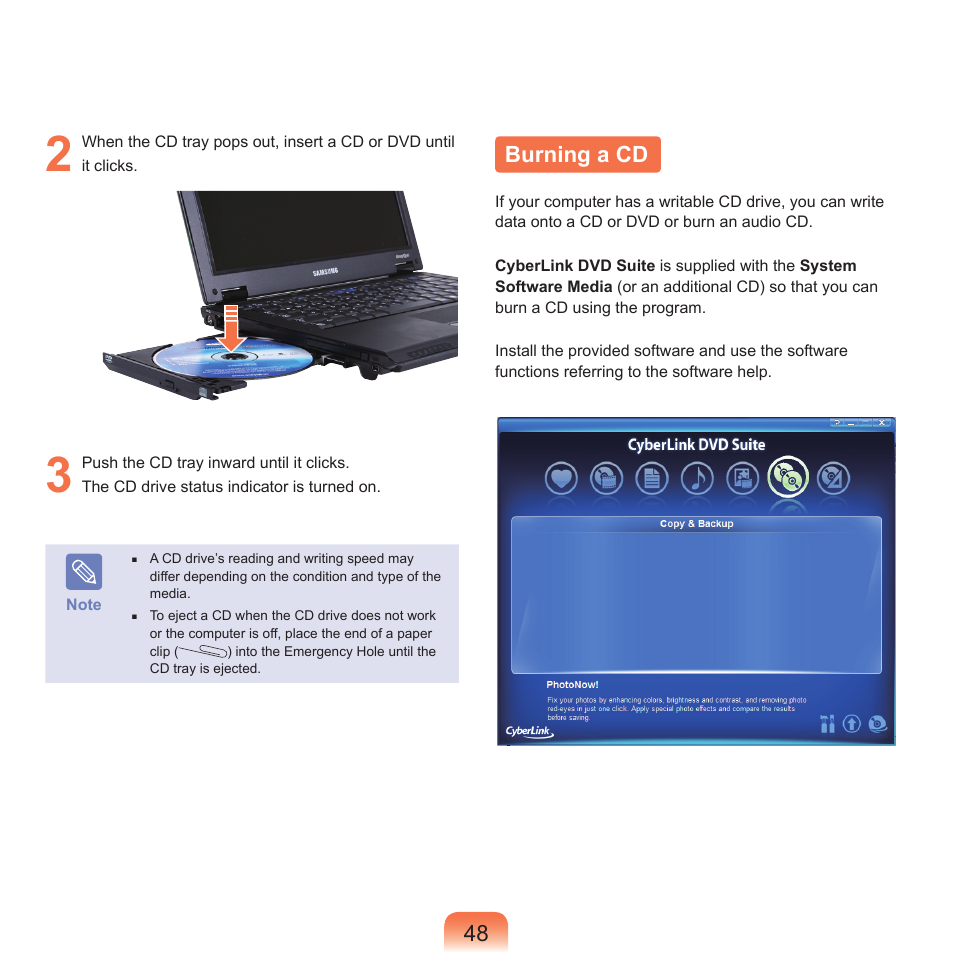 Burning a cd | Samsung Q46 User Manual | Page 49 / 194