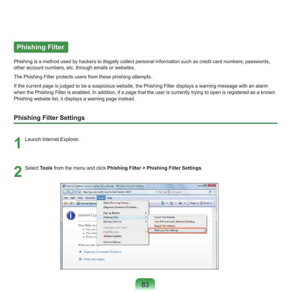 Phishing filter | Samsung Q46 User Manual | Page 84 / 194