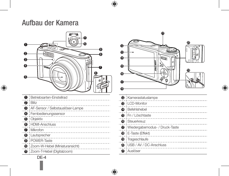 Aufbau der kamera | Samsung WB560 User Manual | Page 14 / 74