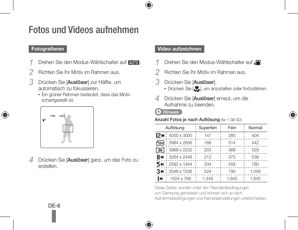 Fotos und videos aufnehmen | Samsung WB560 User Manual | Page 18 / 74