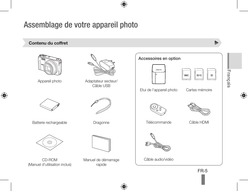 Assemblage de votre appareil photo | Samsung WB560 User Manual | Page 25 / 74