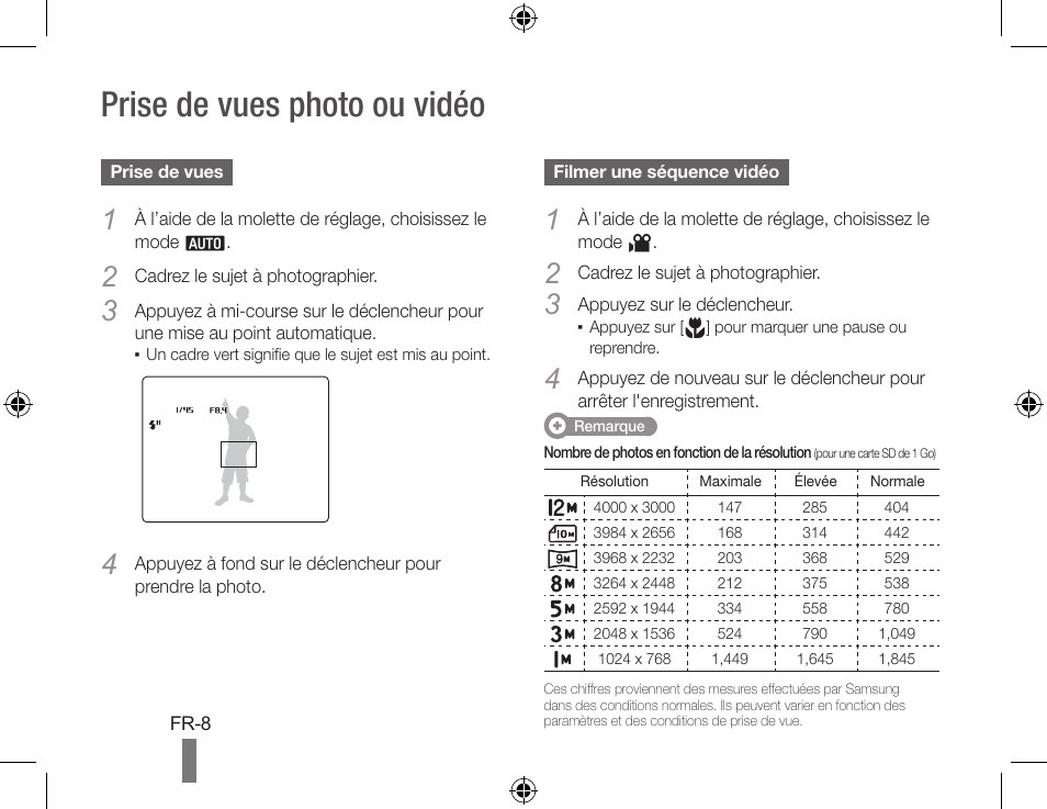 Prise de vues photo ou vidéo | Samsung WB560 User Manual | Page 28 / 74