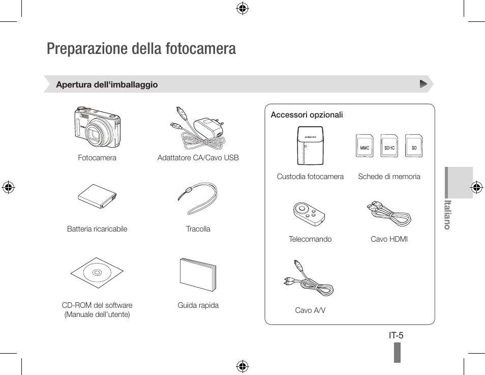 Preparazione della fotocamera | Samsung WB560 User Manual | Page 45 / 74