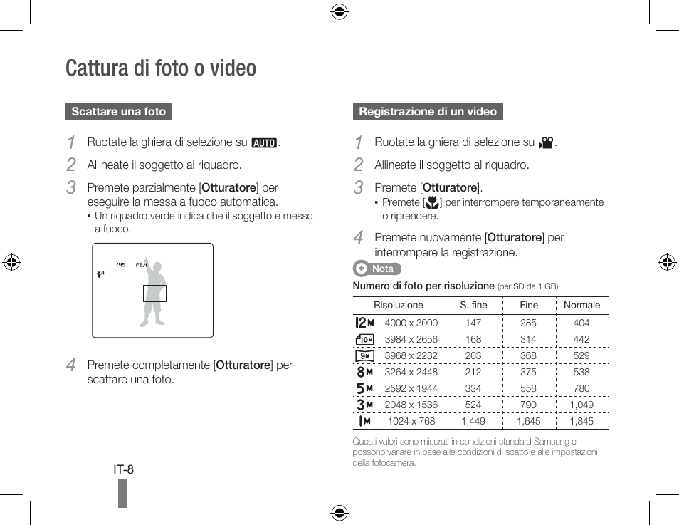 Cattura di foto o video | Samsung WB560 User Manual | Page 48 / 74