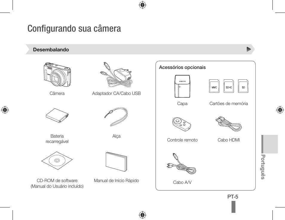 Configurando sua câmera | Samsung WB560 User Manual | Page 65 / 74