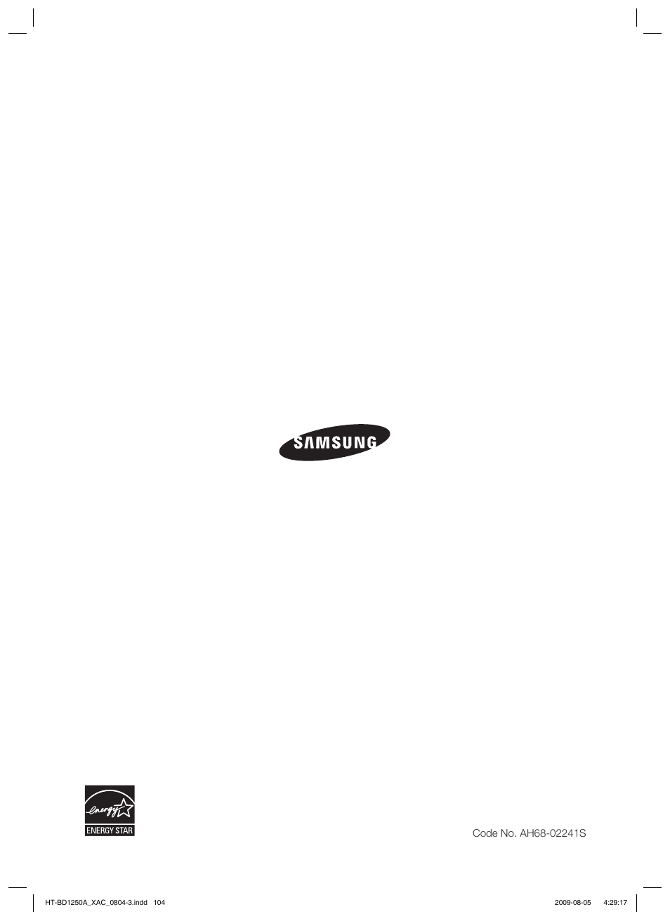 Samsung HT-BD1255 User Manual | Page 104 / 104