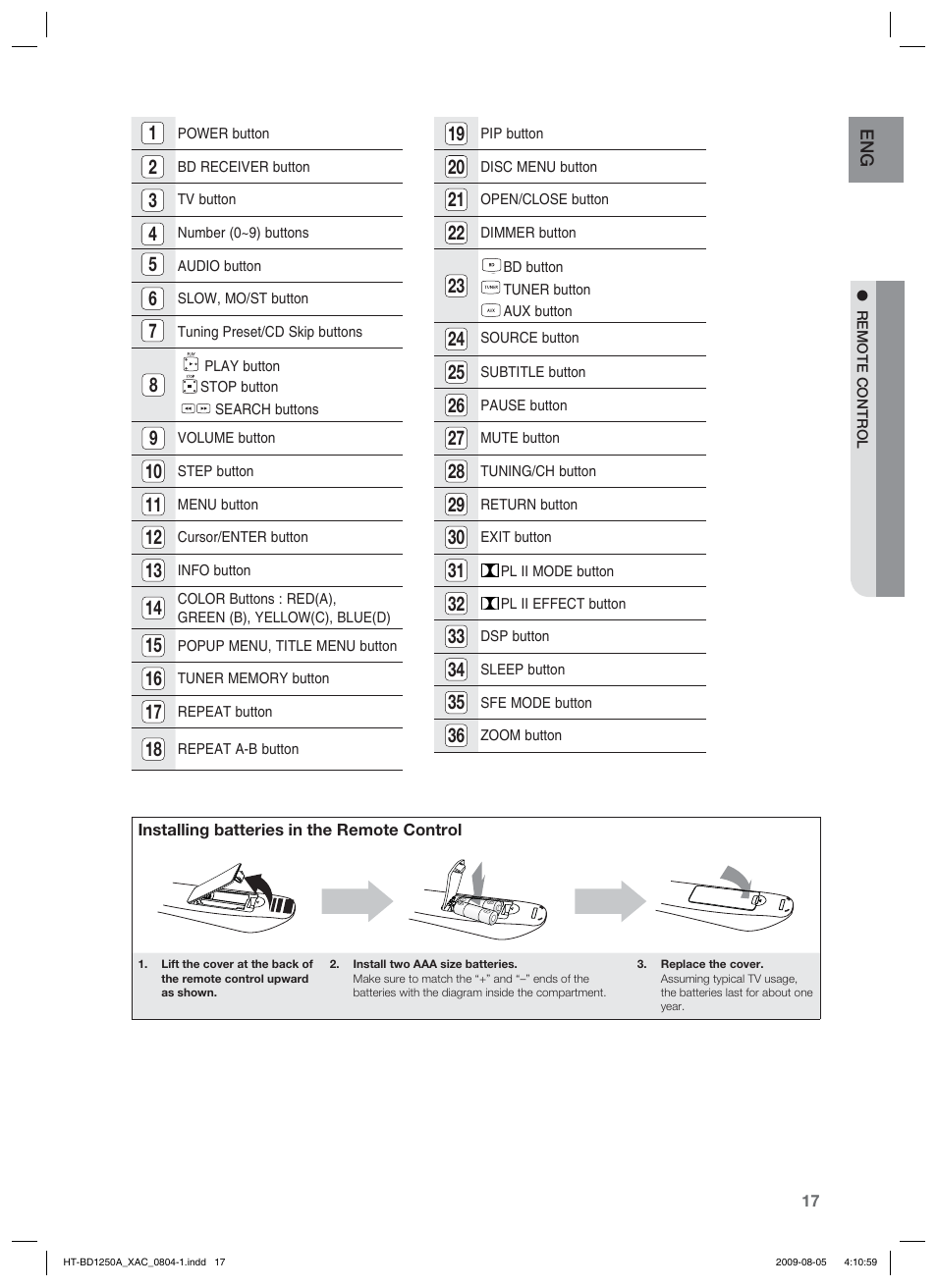 Samsung HT-BD1255 User Manual | Page 17 / 104
