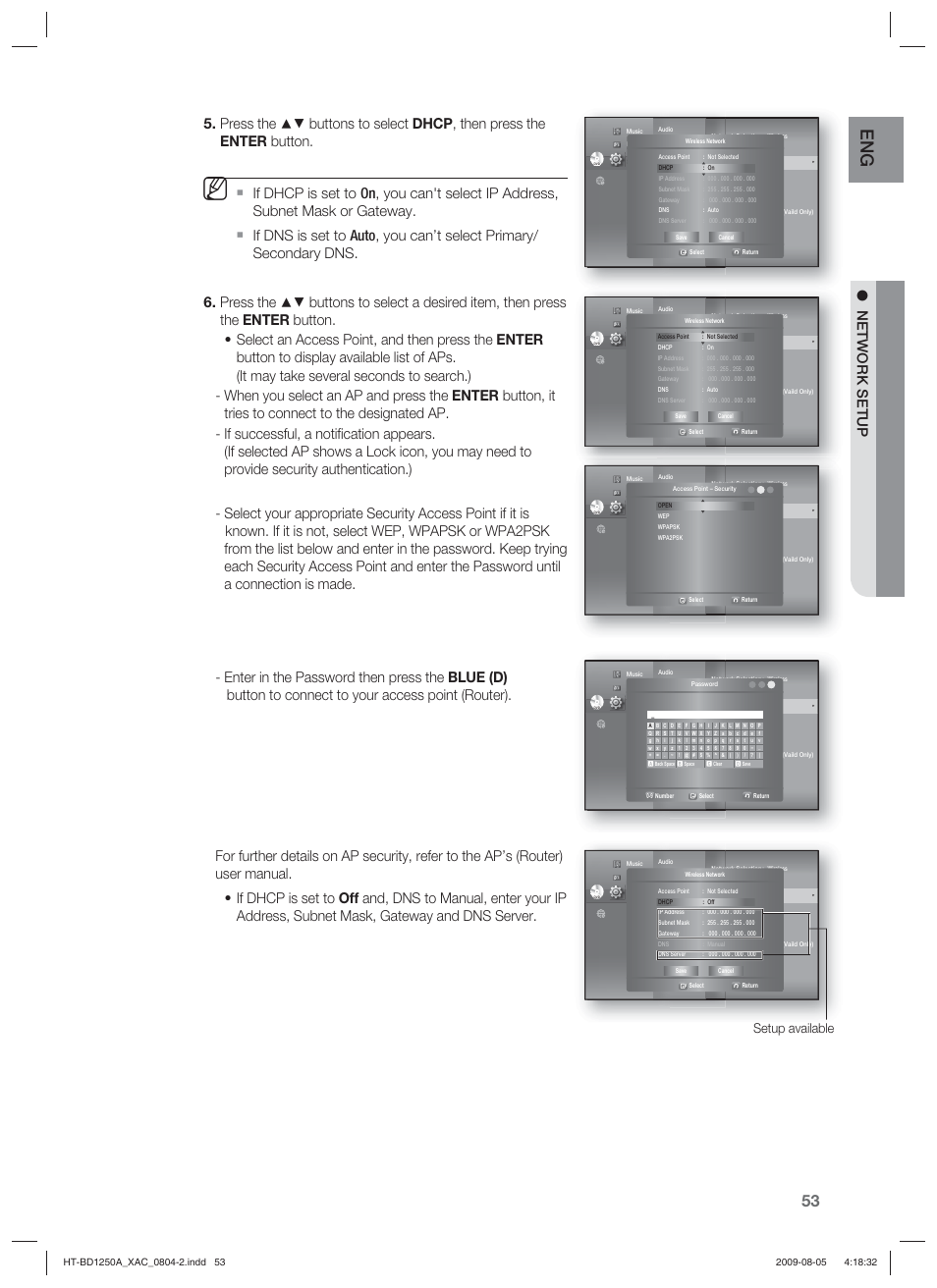 Setup available | Samsung HT-BD1255 User Manual | Page 53 / 104