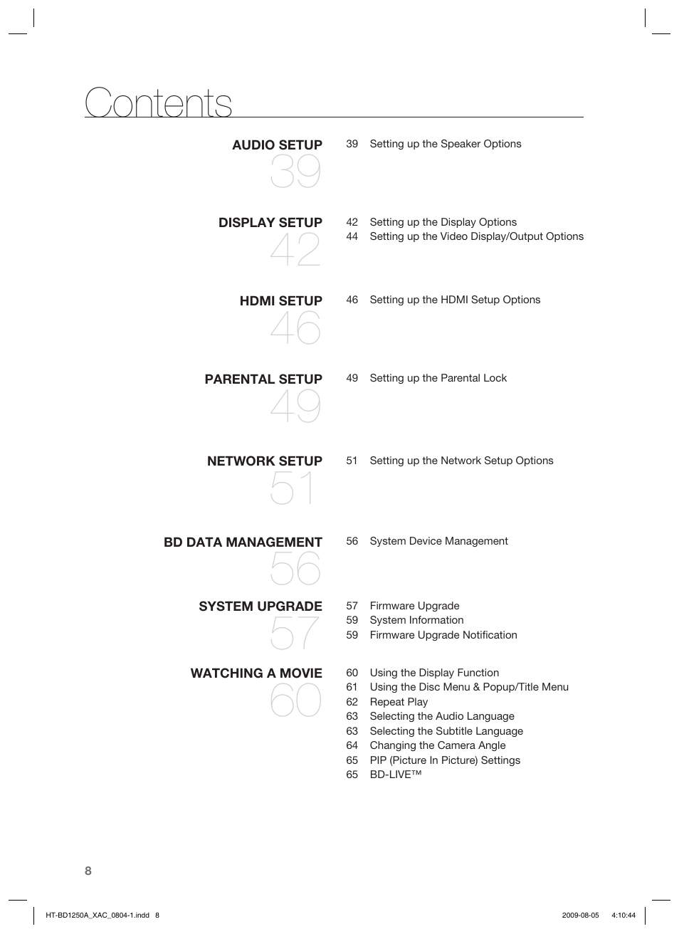 Samsung HT-BD1255 User Manual | Page 8 / 104