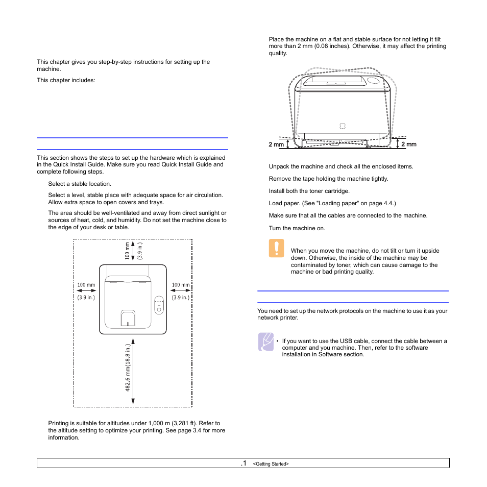 Getting started, Setting up the hardware, Setting up the network | Setting up the hardware setting up the network | Samsung CLP-350 User Manual | Page 18 / 97