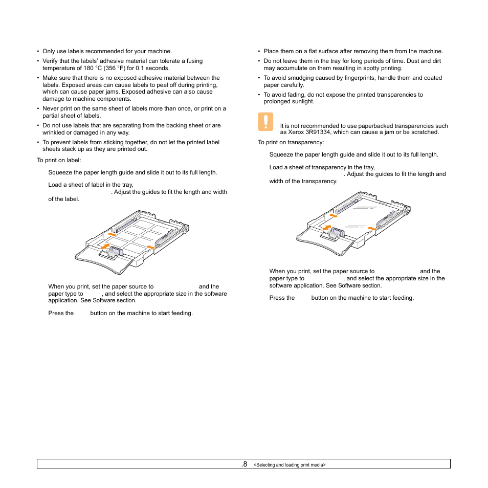 Printing on labels, Printing on transparencies, Printing on labels printing on transparencies | Samsung CLP-350 User Manual | Page 29 / 97