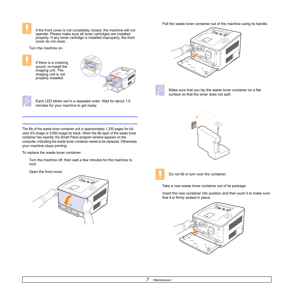 Replacing the waste toner container | Samsung CLP-350 User Manual | Page 39 / 97