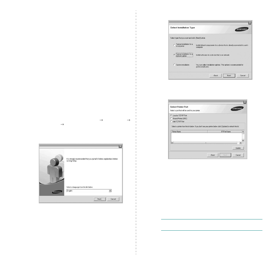 Installing software for network printing | Samsung CLP-350 User Manual | Page 65 / 97