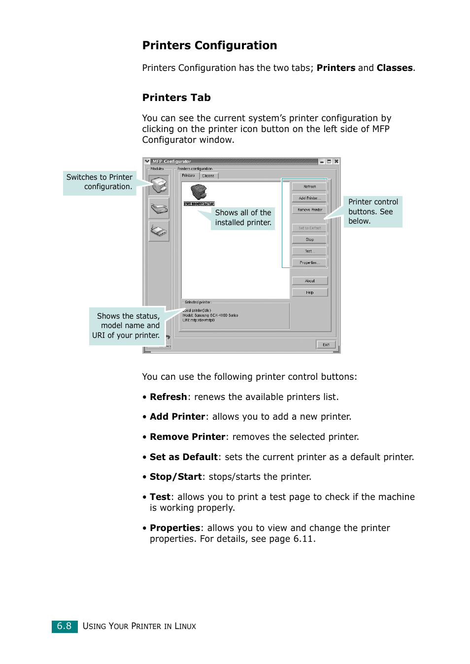 Printers configuration | Samsung Laser MFP SCX-4100 User Manual | Page 107 / 167