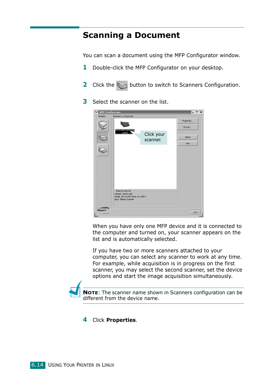 Scanning a document | Samsung Laser MFP SCX-4100 User Manual | Page 113 / 167