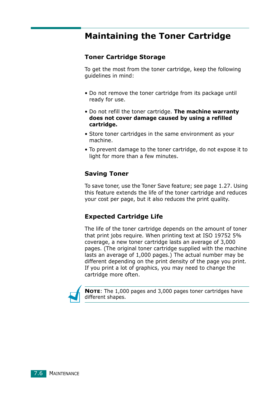 Maintaining the toner cartridge | Samsung Laser MFP SCX-4100 User Manual | Page 125 / 167