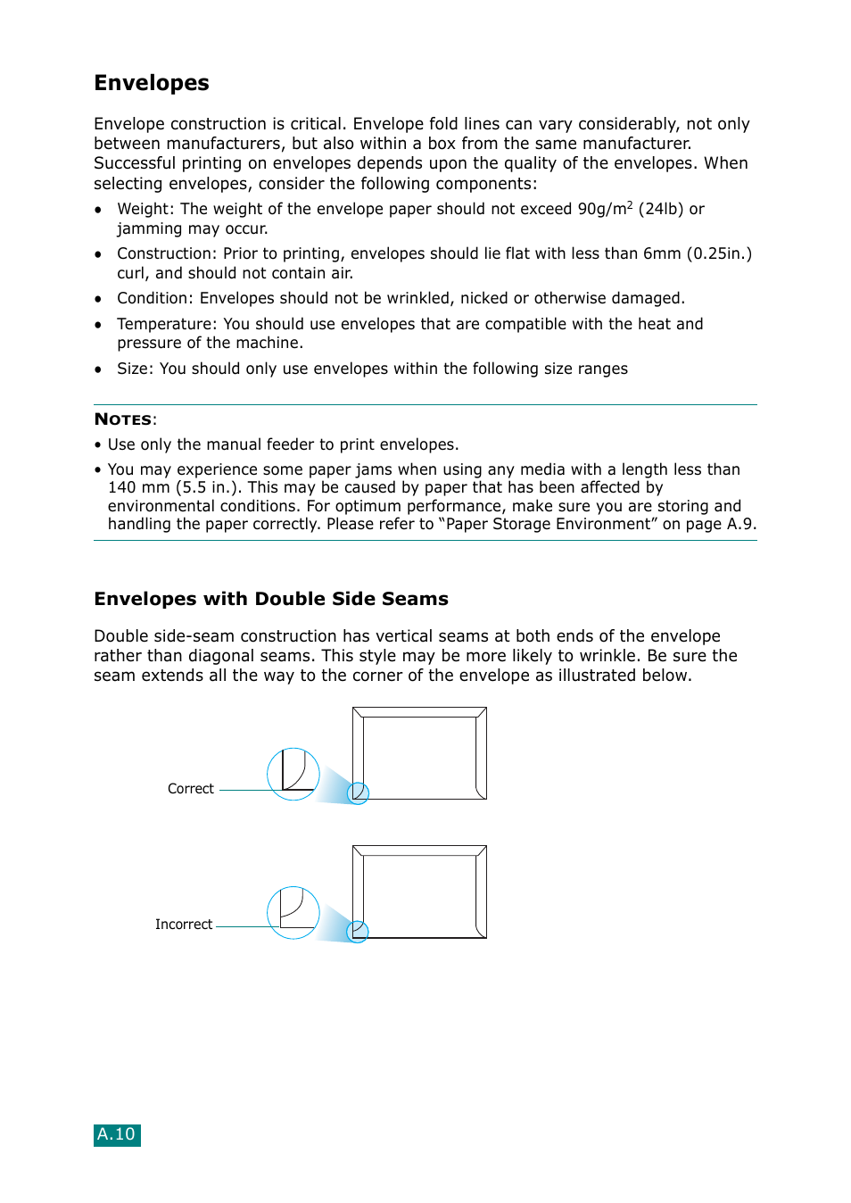 Envelopes | Samsung Laser MFP SCX-4100 User Manual | Page 161 / 167