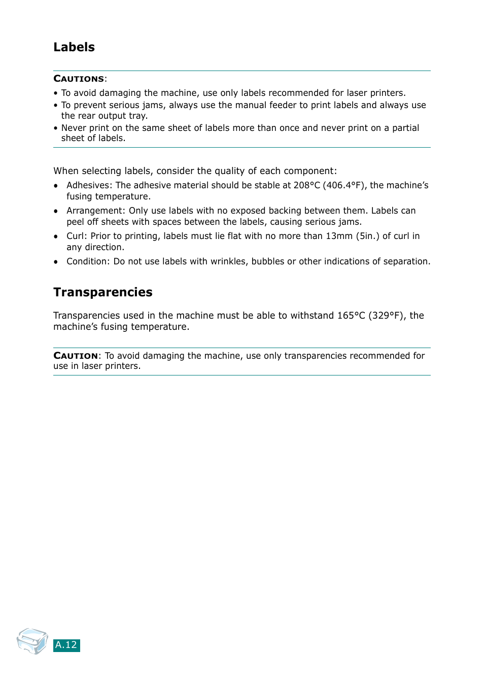 Labels, Transparencies | Samsung Laser MFP SCX-4100 User Manual | Page 163 / 167