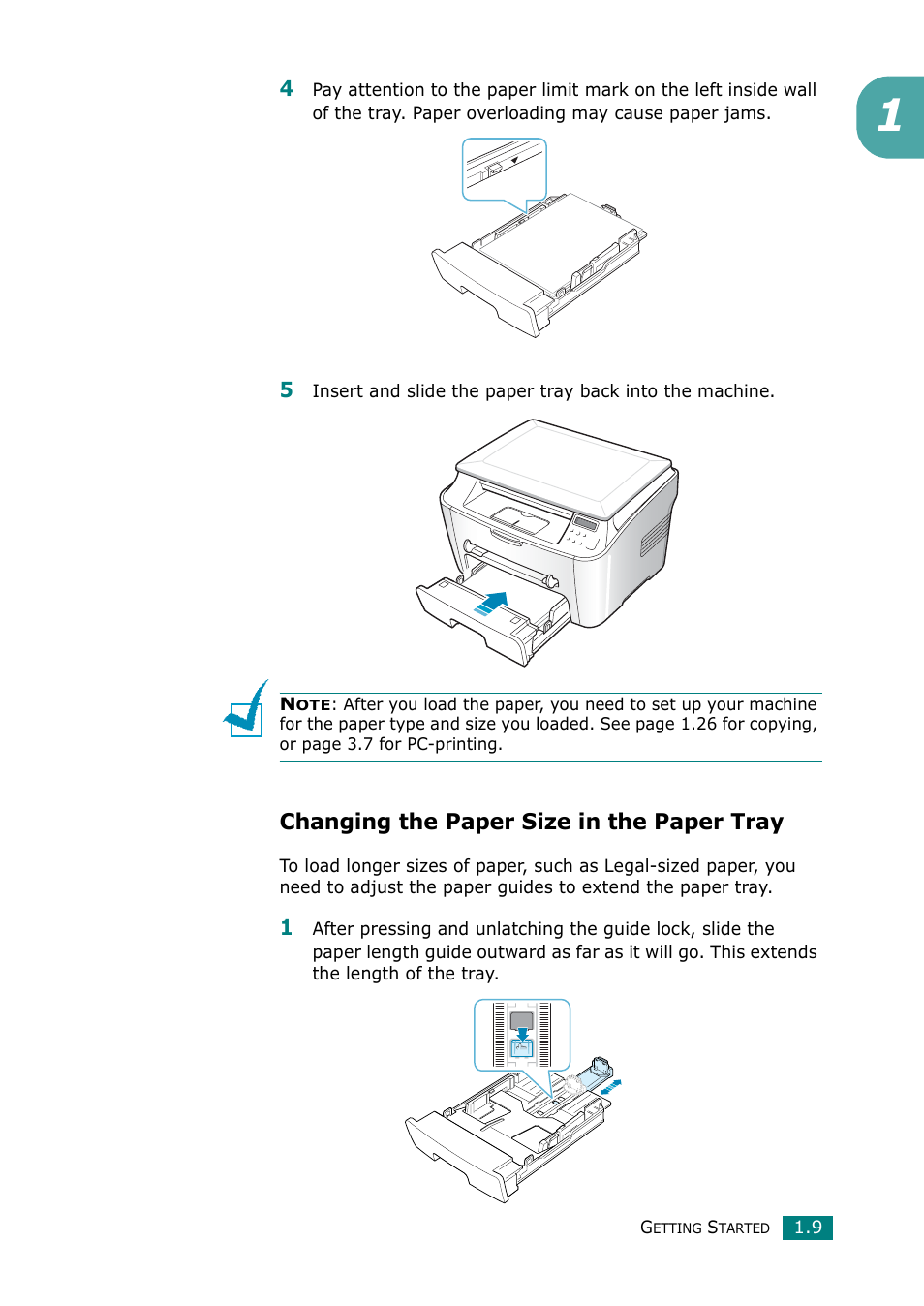 Changing the paper size in the paper tray | Samsung Laser MFP SCX-4100 User Manual | Page 24 / 167