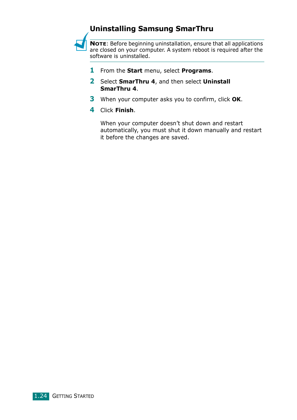 Uninstalling samsung smarthru | Samsung Laser MFP SCX-4100 User Manual | Page 39 / 167