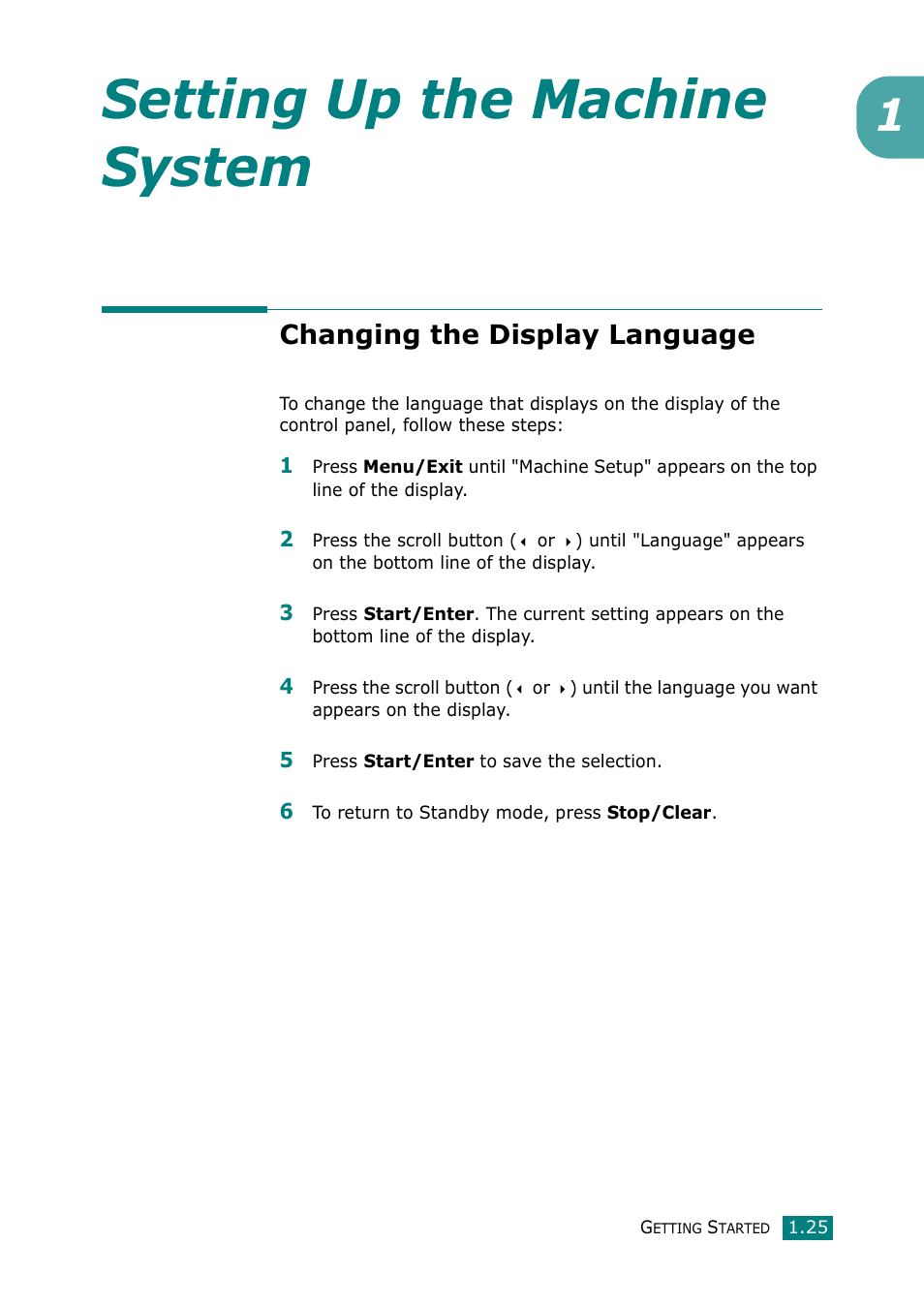 Changing the display language, Setting up the machine system | Samsung Laser MFP SCX-4100 User Manual | Page 40 / 167