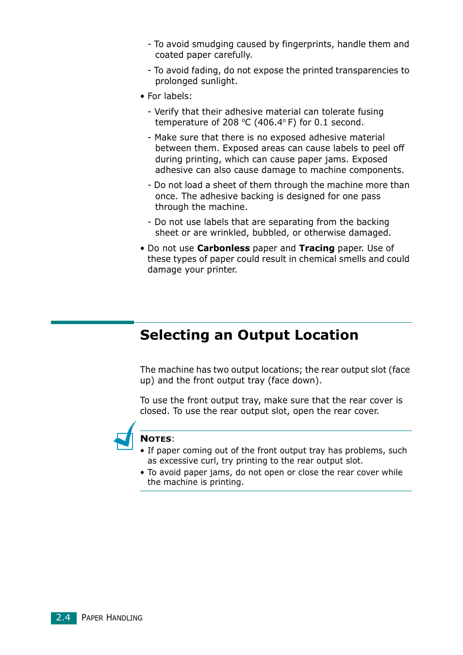 Selecting an output location | Samsung Laser MFP SCX-4100 User Manual | Page 47 / 167