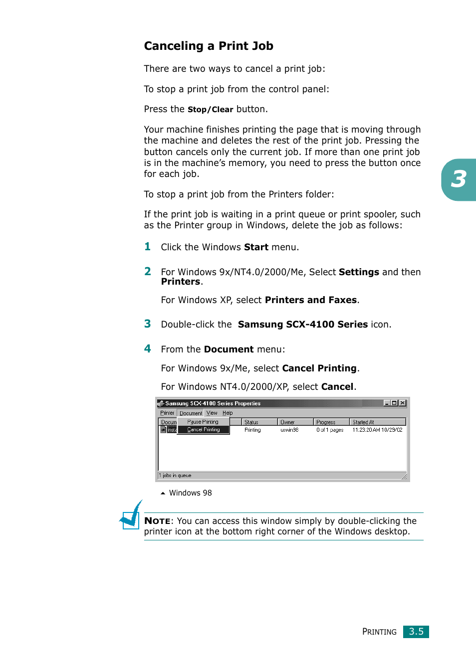 Canceling a print job | Samsung Laser MFP SCX-4100 User Manual | Page 60 / 167