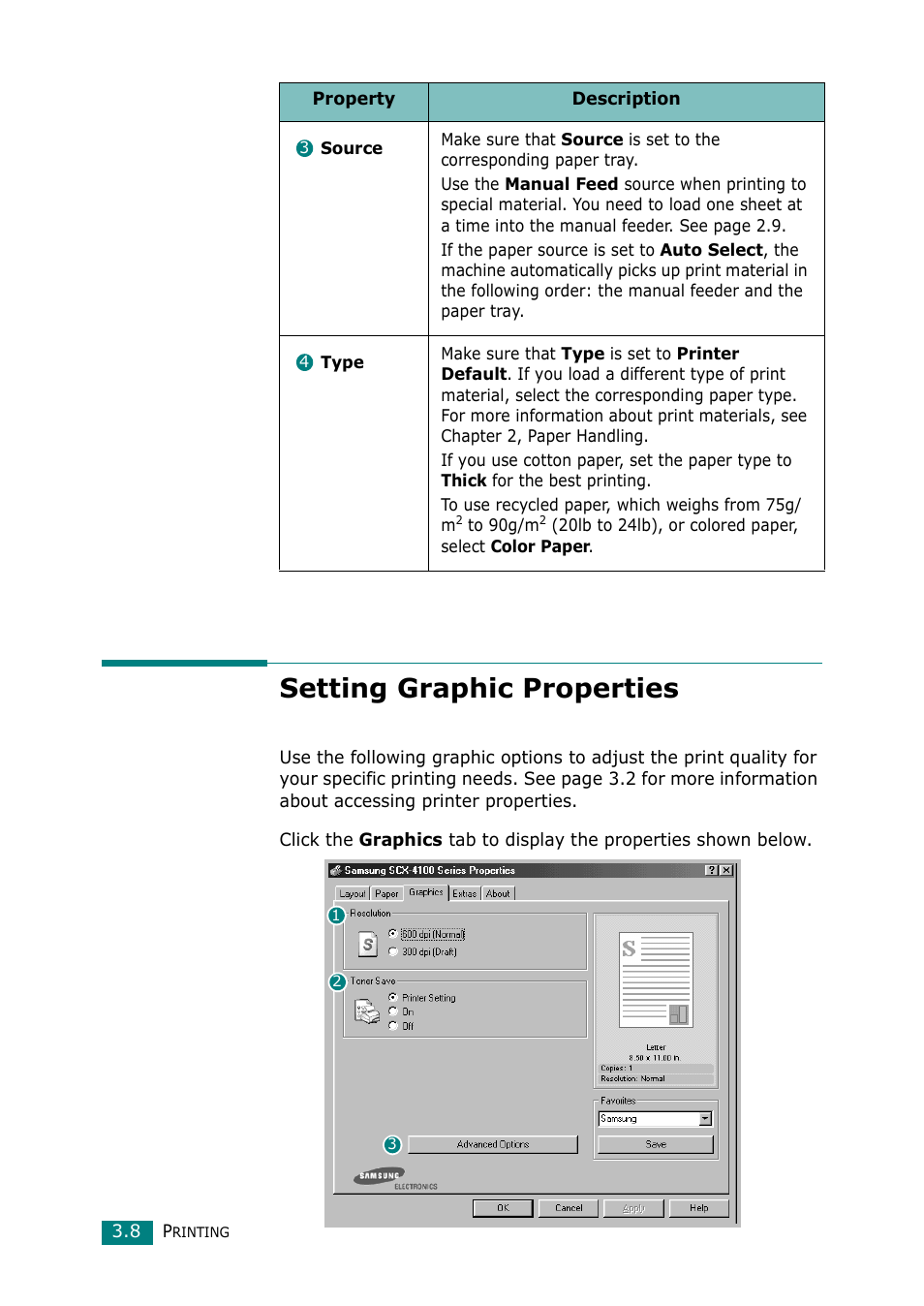 Setting graphic properties | Samsung Laser MFP SCX-4100 User Manual | Page 63 / 167