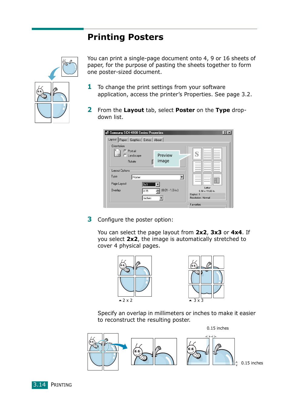 Printing posters | Samsung Laser MFP SCX-4100 User Manual | Page 69 / 167