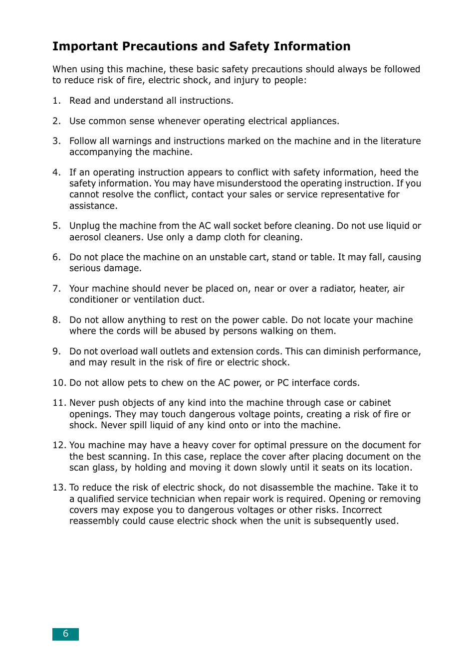 Important precautions and safety information | Samsung Laser MFP SCX-4100 User Manual | Page 7 / 167