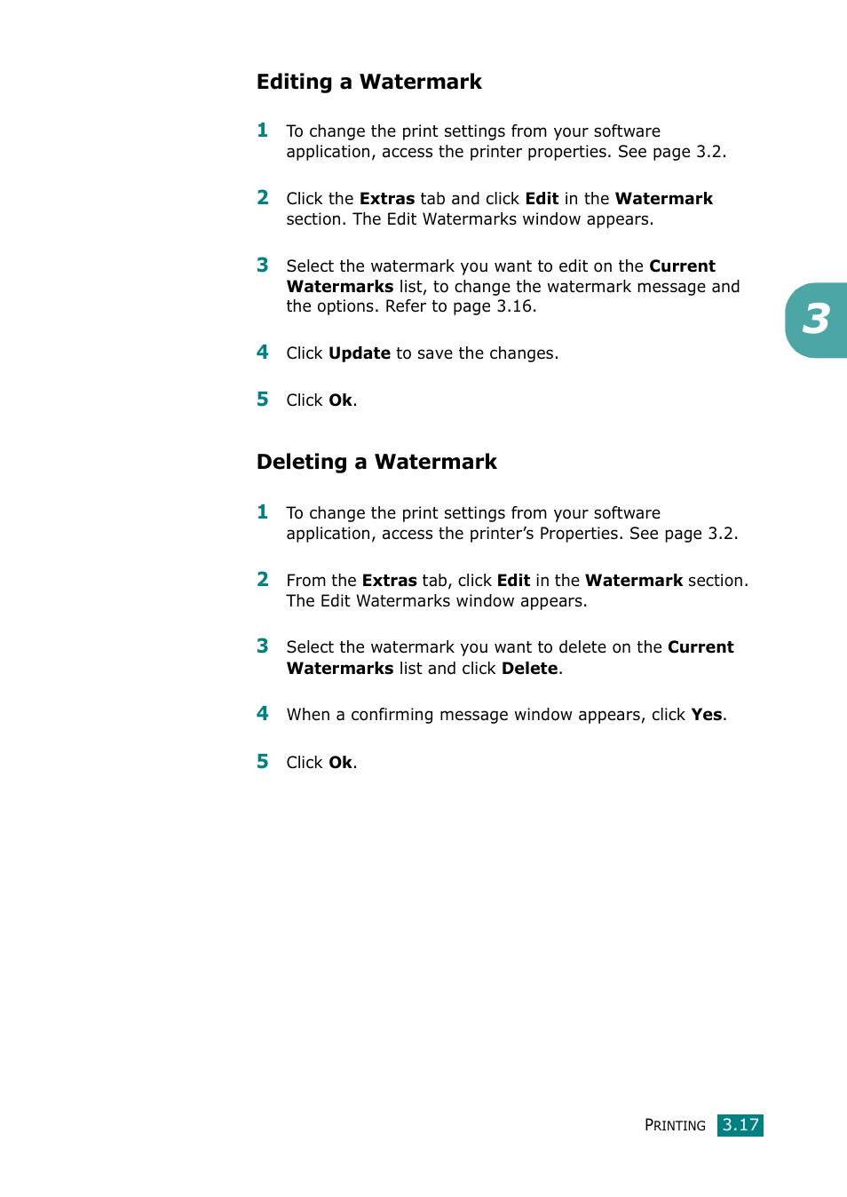 Editing a watermark, Deleting a watermark | Samsung Laser MFP SCX-4100 User Manual | Page 72 / 167
