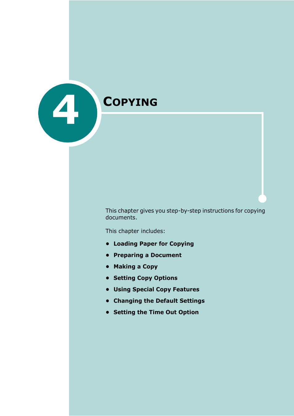 Copying, Chapter 4, Opying | Samsung Laser MFP SCX-4100 User Manual | Page 80 / 167