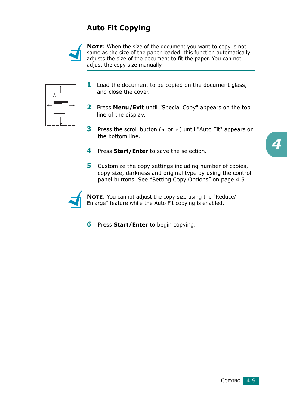 Auto fit copying | Samsung Laser MFP SCX-4100 User Manual | Page 88 / 167