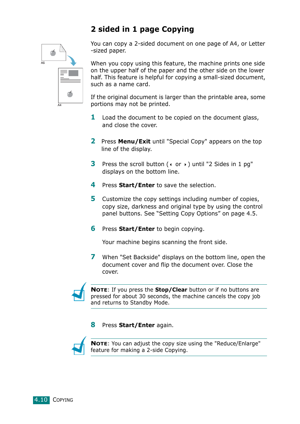 2 sided in 1 page copying | Samsung Laser MFP SCX-4100 User Manual | Page 89 / 167