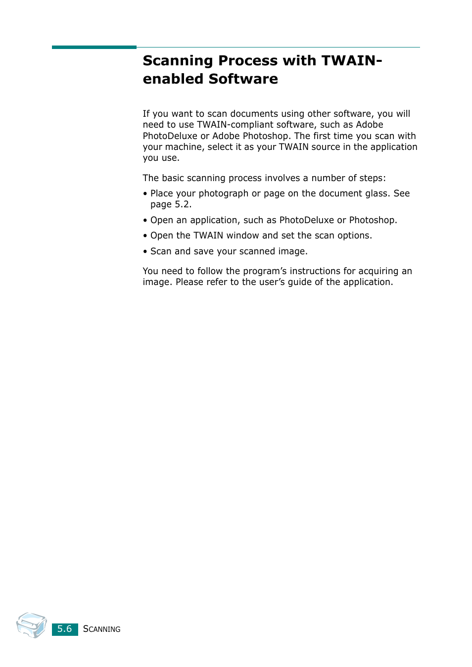 Scanning process with twain- enabled software, Scanning process with twain-enabled software | Samsung Laser MFP SCX-4100 User Manual | Page 99 / 167