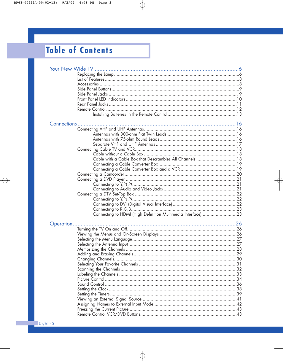 Samsung HL-P4674W User Manual | Page 2 / 96