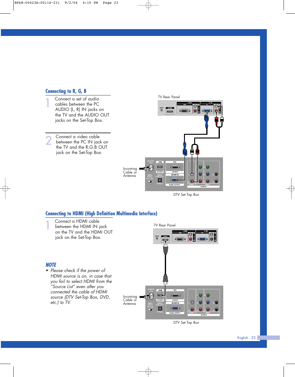 Connecting to r,g,b | Samsung HL-P4674W User Manual | Page 23 / 96