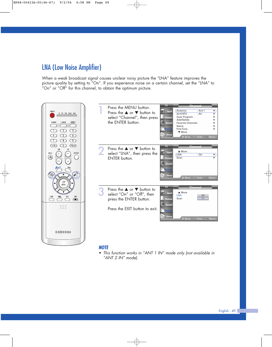 Lna (low noise amplifier) | Samsung HL-P4674W User Manual | Page 49 / 96