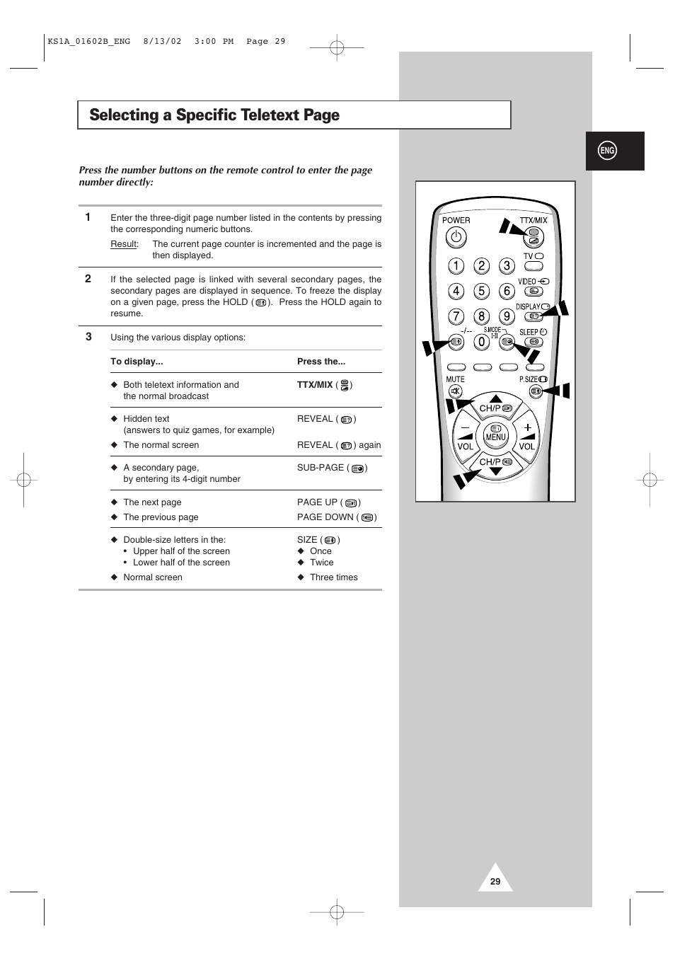 Selecting a specific teletext page | Samsung CRT Direct View TV User Manual | Page 29 / 36