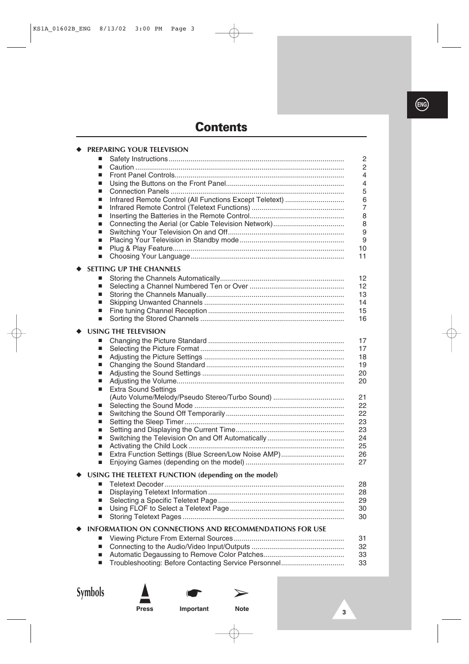 Samsung CRT Direct View TV User Manual | Page 3 / 36