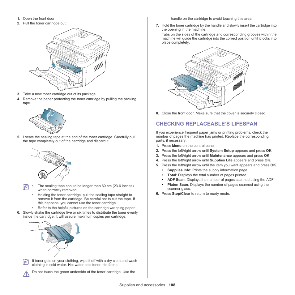 Checking replaceable’s lifespan, 108 checking replaceable’s lifespan | Samsung SCX-4600 Series User Manual | Page 108 / 121