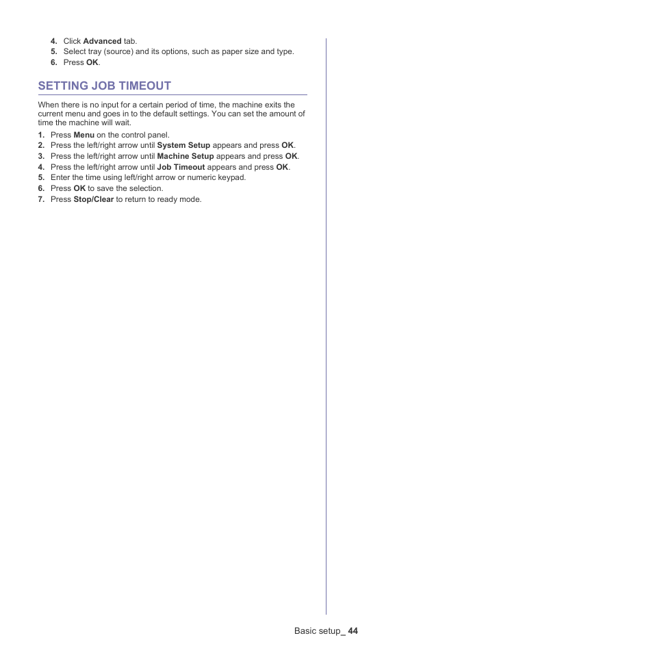 Setting job timeout, 44 setting job timeout | Samsung SCX-4600 Series User Manual | Page 44 / 121