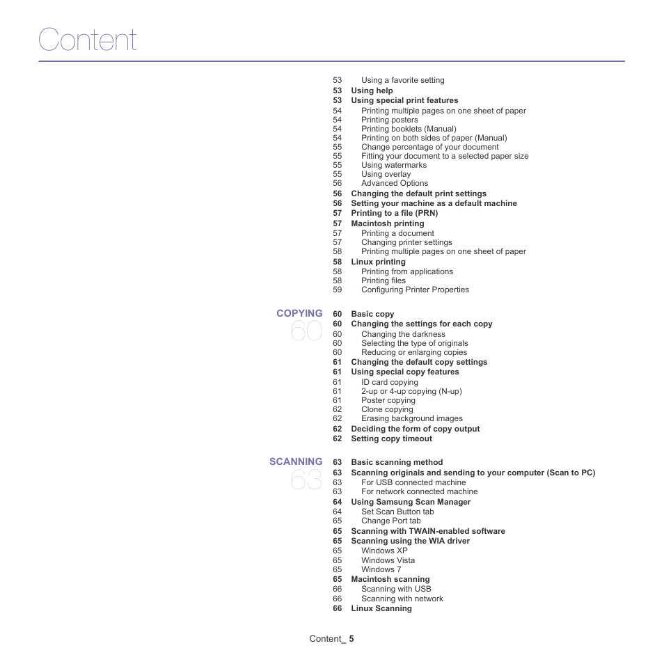 Content | Samsung SCX-4600 Series User Manual | Page 5 / 121