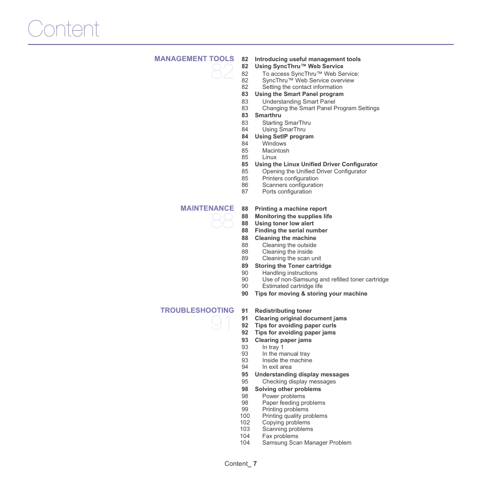 Content | Samsung SCX-4600 Series User Manual | Page 7 / 121