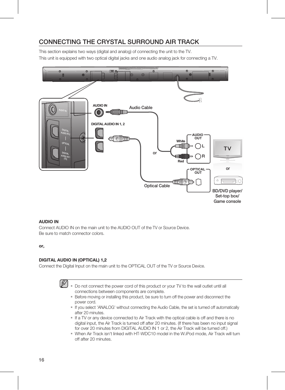 Connecting the crystal surround air track | Samsung HW-D550 User Manual | Page 16 / 25