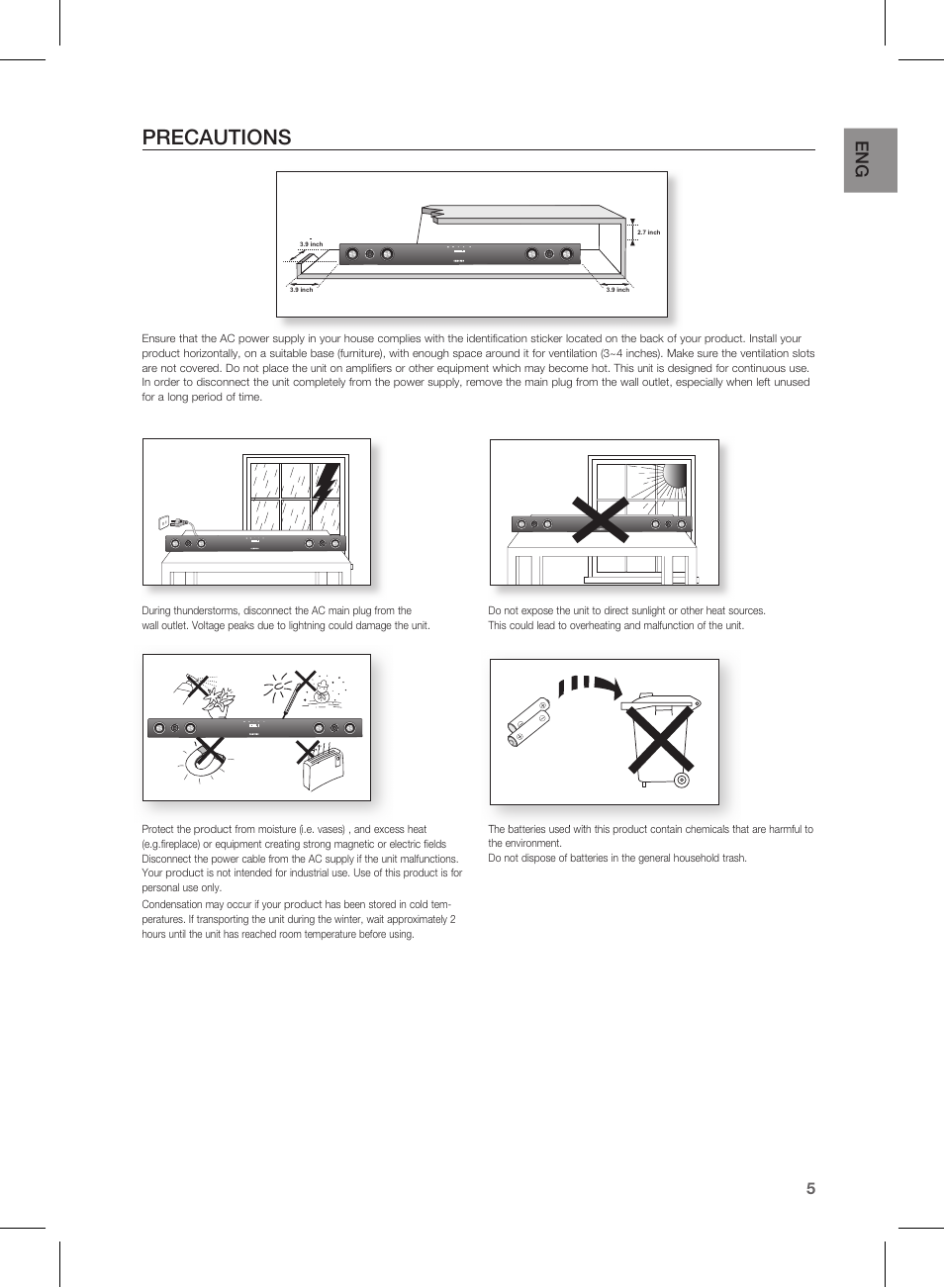 Precautions | Samsung HW-D550 User Manual | Page 5 / 25