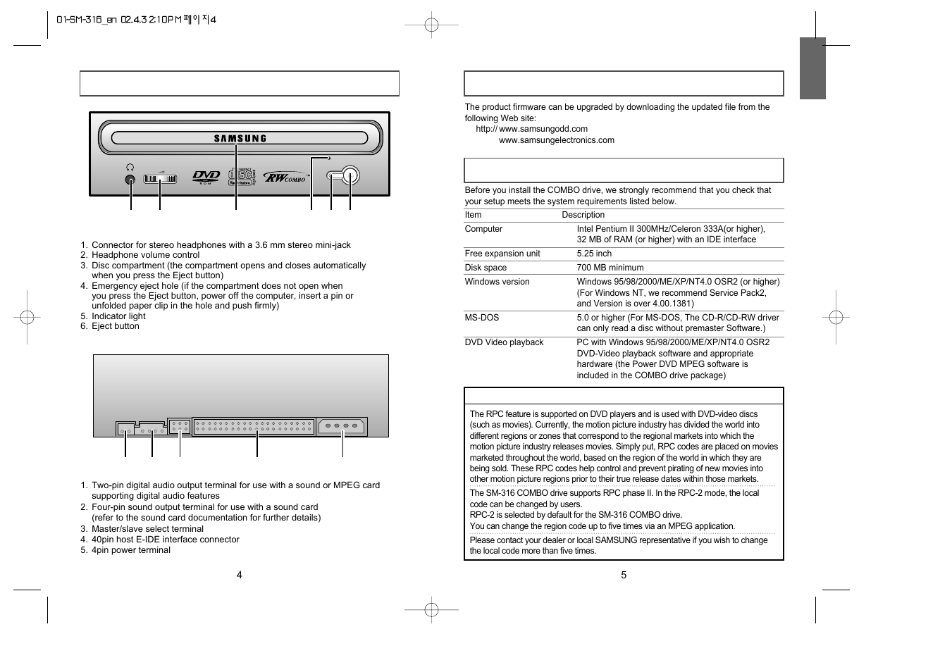 System requirements | Samsung COMBO DRIVE SM-316 User Manual | Page 3 / 10