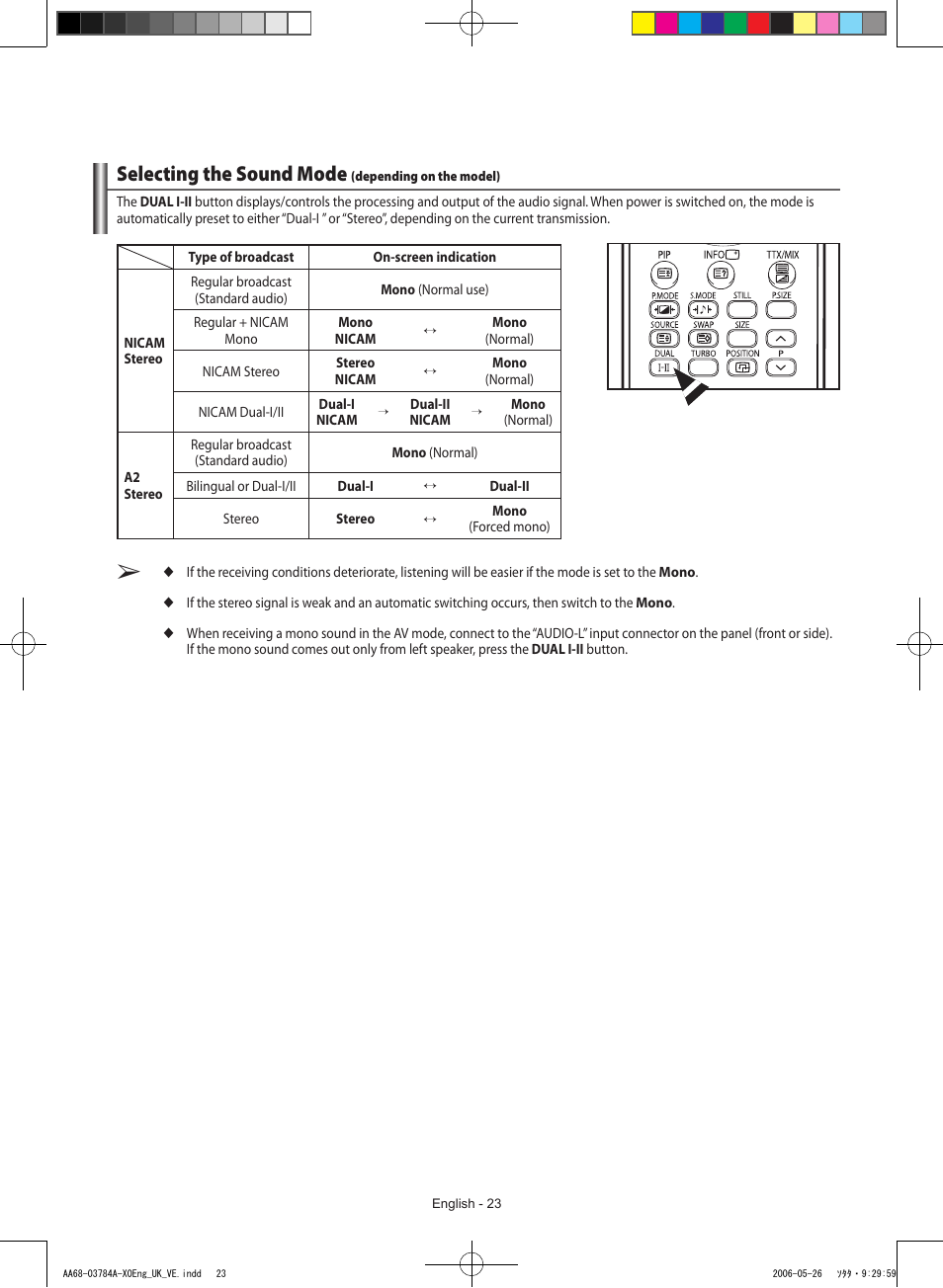 Selecting the sound mode(depending on the model), Selecting the sound mode | Samsung WS-32Z308T User Manual | Page 23 / 32